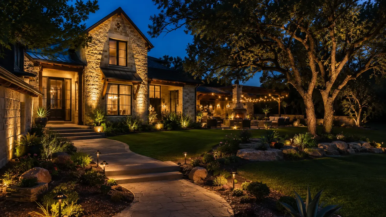 Custom landscape lighting in Austin