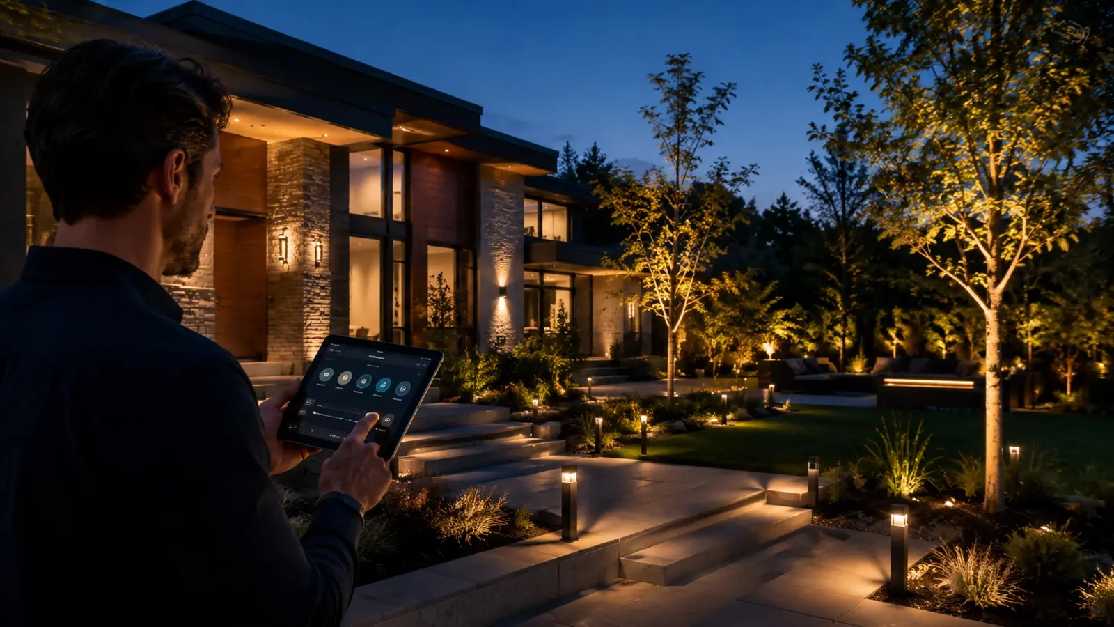 Grazing light on a stucco wall of a modern Austin home