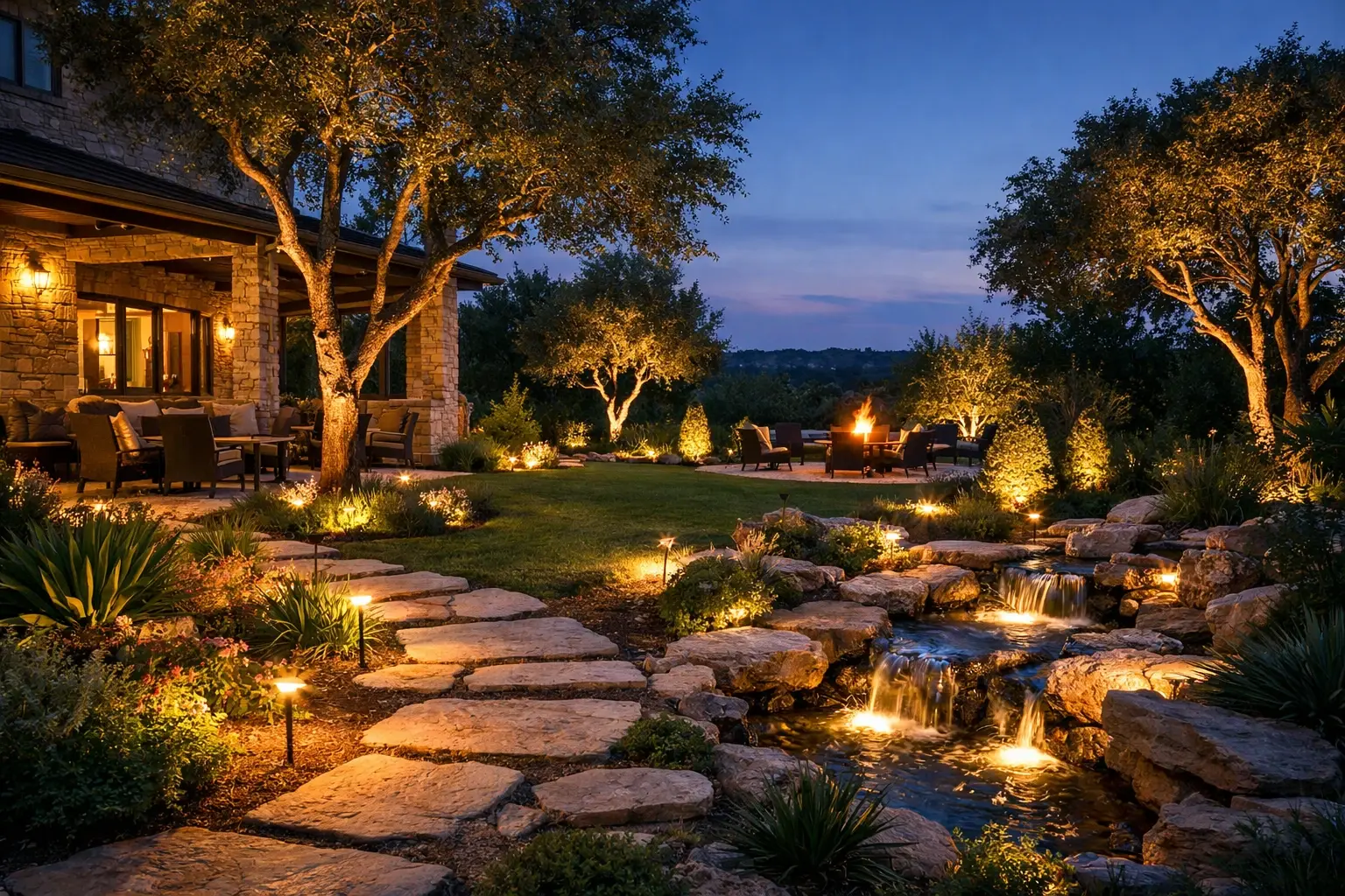 Residential landscape lighting on a Round Rock home by Austin Landscape Lighting