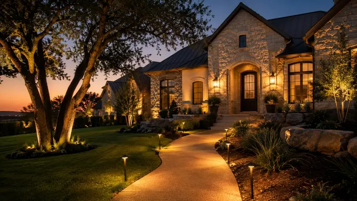 Front yard landscape lighting ideas by Austin Landscape Lighting